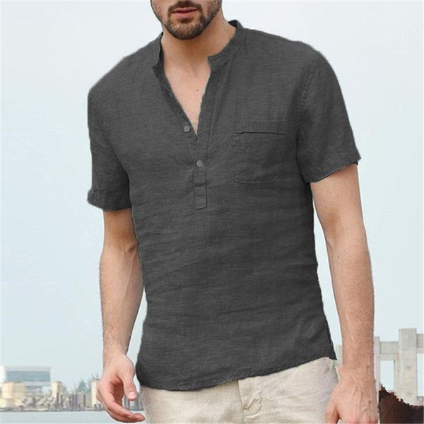 

casual summer patchwork men shirt clothing designer button stand collar shirts mens short sleeve solid color, White;black