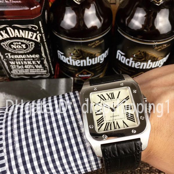 

2019 luxury watches 40mm stainless steel watch leather strap automatic movement mechanical silver case mens watches sports wristwatches, Slivery;brown