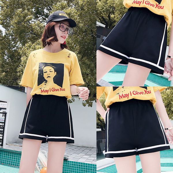 

sports shorts women's summer wide-leg casual loose-fit running outer wear students versatile a- line shorts, Black;blue