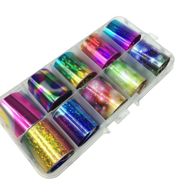 

10pcs clear laser nail transfer film star pattern diy nail art tip full cover holographic foil sticker, Black
