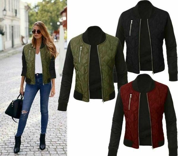 

ladies long collar vertical coat zipper women cotton jacket sleeve, Black;brown