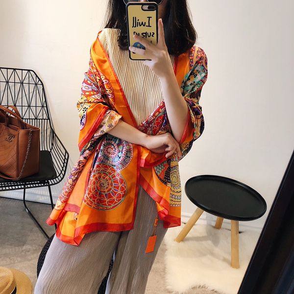 

2019 designer poncho silk scarf quality print soft female pashmina women 180*90cm wrap sjaal shawl plaid foulard eehla, White;black