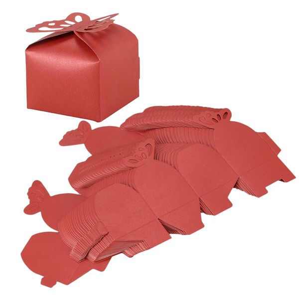 

new-50 pcs butterfly favor gift candy boxes cake style for wedding party red