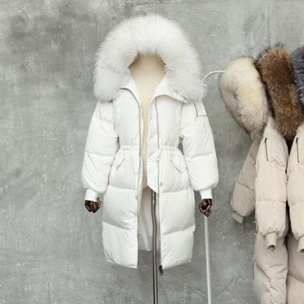 

down jacket for women winter thicken warm natural raccoon fur collar hooded coats female fur jacket casual loose parka outerwear, Black