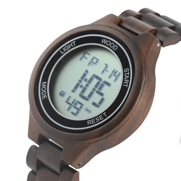 

timekeeper casual wood electronic watch for men unique digital led display wooden watchs leather strap wood wristwatch, Slivery;brown