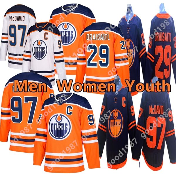 

edmonton oilers 2020 third jersey 97 connor mcdavid 29 leon draisaitl 93 ryan nugent-hopkins toddler youth mens lady hockey jerseys, Black;red