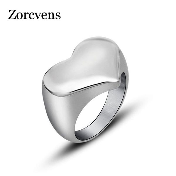 

zorcvens 316l stainless steel high polished heart ring for women, Golden;silver