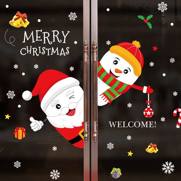 

new year merry christmas decorations for home santa claus snowman door stickers glass window removable decorative stickers natal