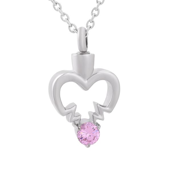 

ijd9831 pink crystal hollow heart casket stainless steel cremation souvenir necklace for ashes urn keepsake memorial pendant jewelry, Silver