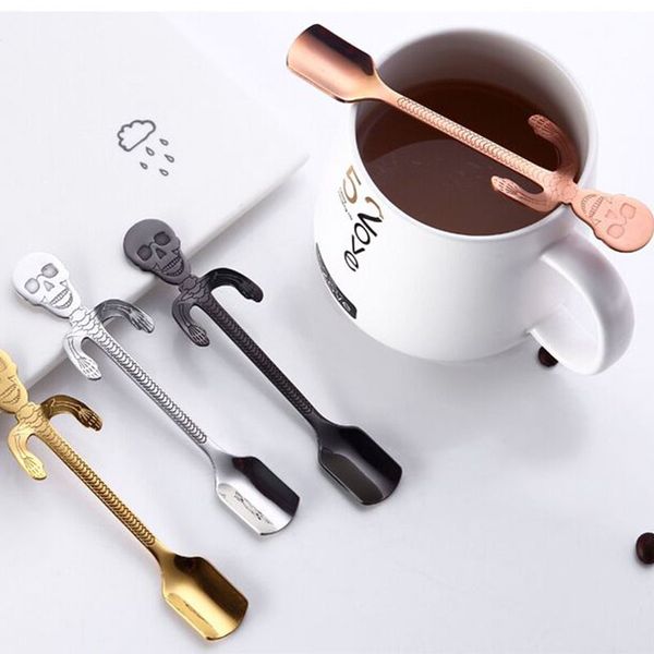 

skull shaped spoon 304 food grade stainless steel small honey tea spoons sugar skull spoon for coffee