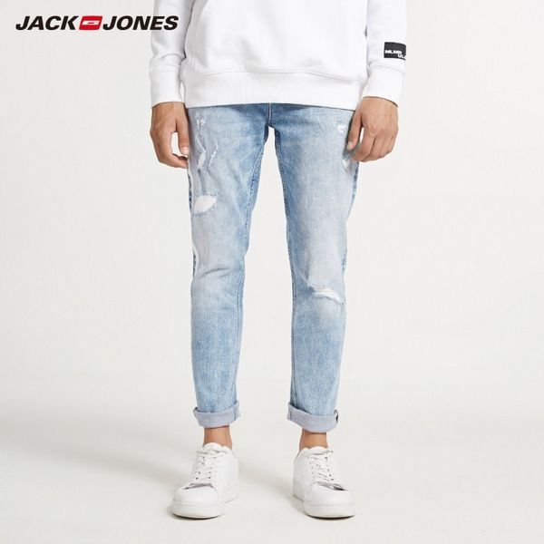 

men's spring & summer skinny tight-leg ripped crop jeans j|218332607, Blue