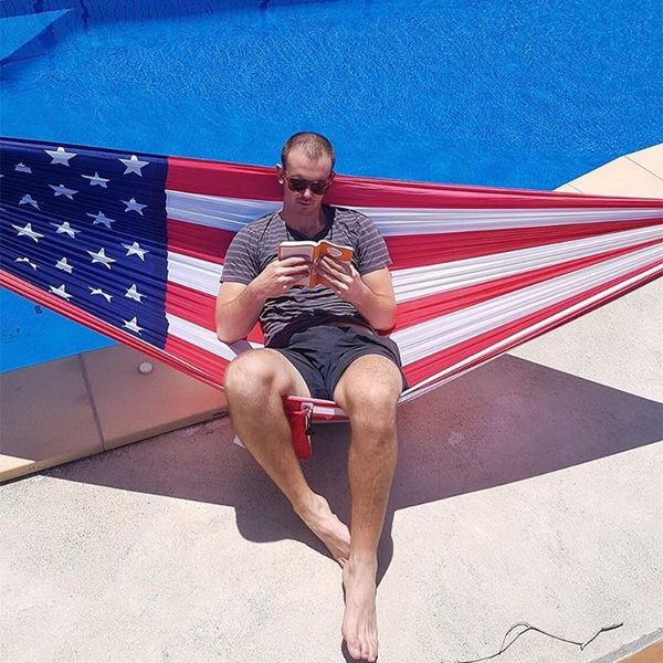 

us flag hammock for outdoor camping independence day gift printing parachute fabric sleeping bed hamak hamac 106"*55" 1-2 people