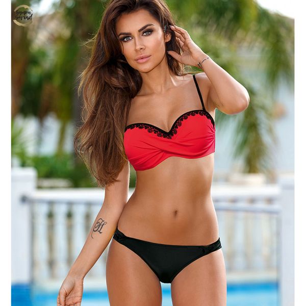 

2019 bikini women swimsuit push up bikini set lace up beach bathing suit plus size swimwear swim wear, White;black