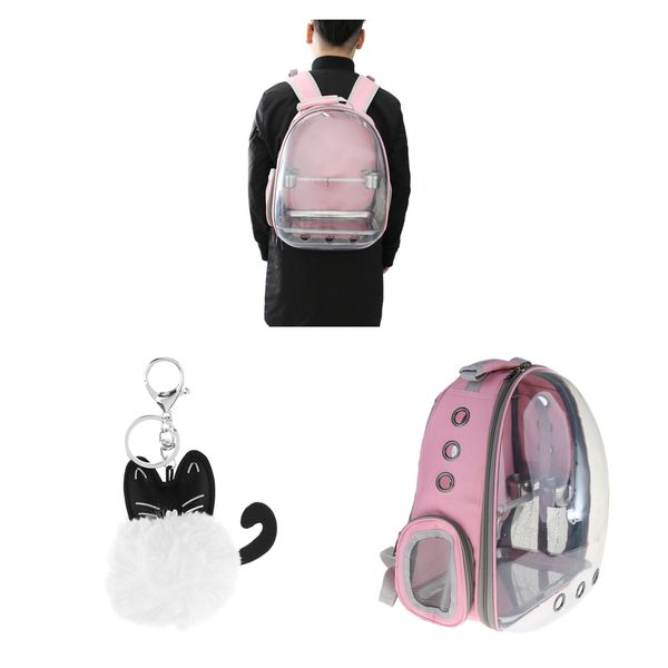 

portable outdoor parrot carrier backpack bird travel bag space capsule with plush cat pendant keychain