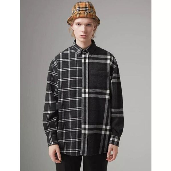 

luxury europe gosha jointed limited edition shirt retro high street fashion hip hop stitching men and women couple plaid shirt hfssjk157, Black;brown