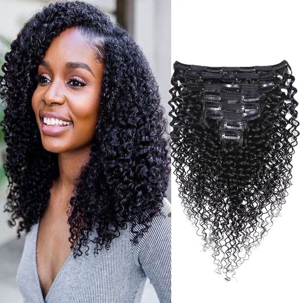 Set 120g 100g 70g Virgin Mongolian Kinky Curly Clip In Human Hair