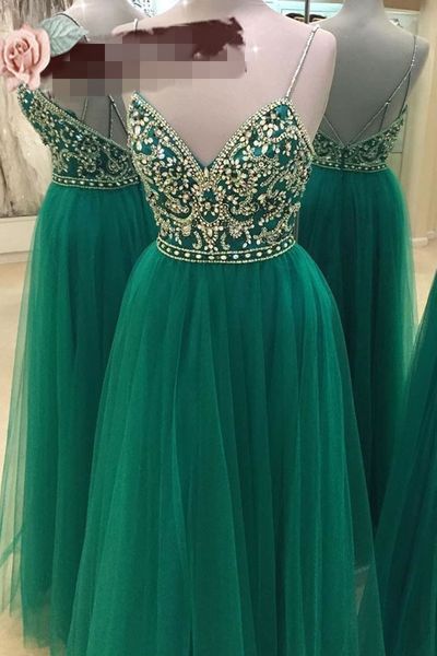 

glittering crystal beads prom dresses evening gowns long with spaghetti straps real p tulle backless party formal pageant dress cheap, Black