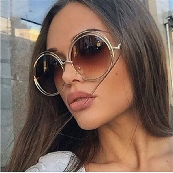 

alloy frame trendy cool retro female round big size oversized lens vintage sunglasses women brand sun glasses uv400, White;black