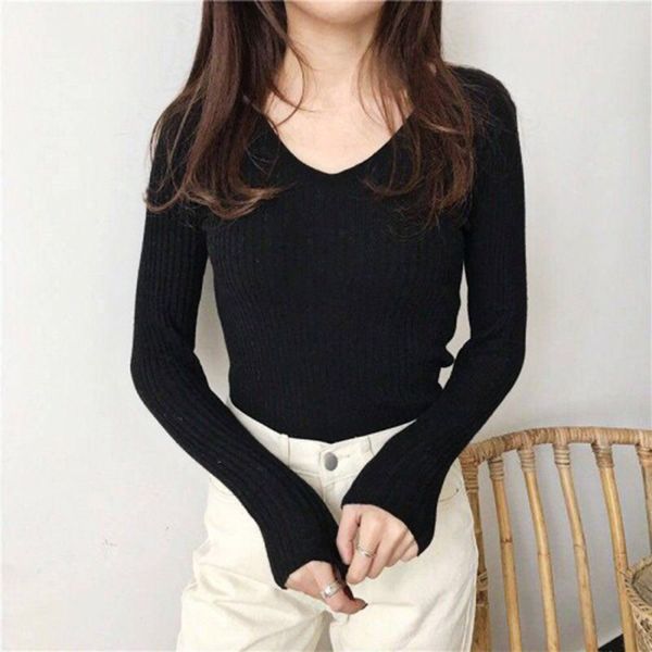 

women pullover knitwear jumpers v neck soft rib knitted winter sweater nyz shop, White;black