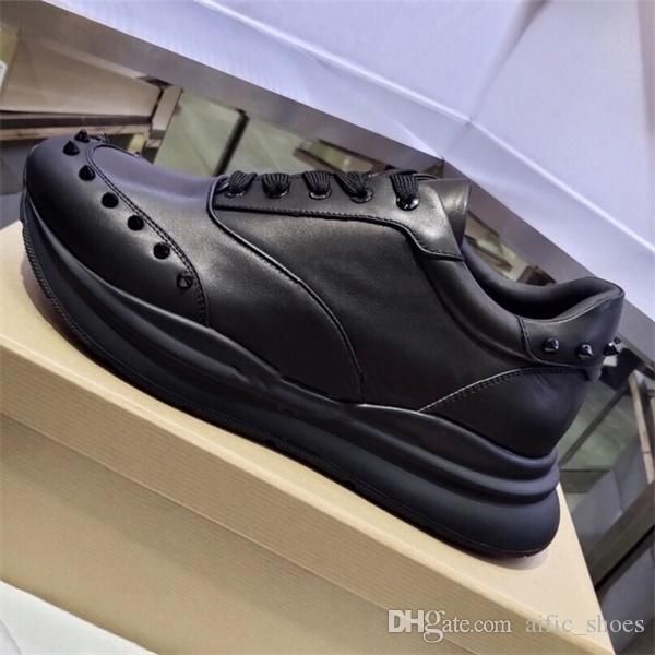 

2020 men luxury genuine leather brand designer red bottom sneaker vintage platform dad shoes fashion women running spikes trainers with box, Black