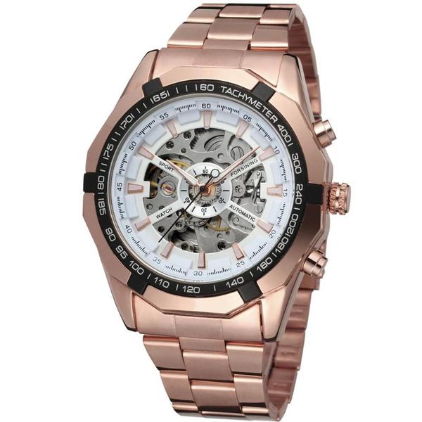 

forsining fashion rose gold stainless steel men's watch business men's mechanical wristwatch male causal sports clock, Slivery;brown