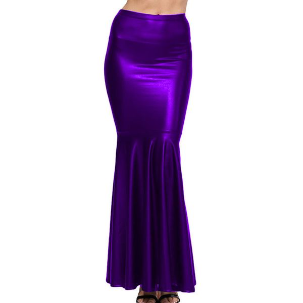 17 Renkler Mermaid Yüksek Bel Uzun Etek Seksi Kadınlar Faux Deri Paketi HIPS Maxi Etek Sahne Performansı Parlak Fishtail Elbise