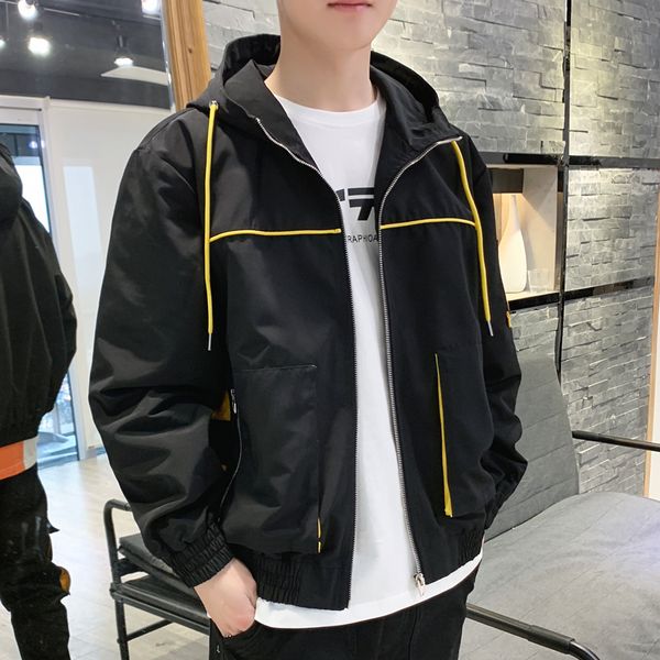 

spring new jacket men fashion solid color casual hooded jacket man streetwear hip hop loose bomber male clothes m-5xl, Black;brown
