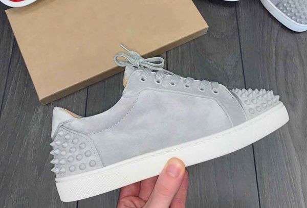 

brands grey suede leather junior casual shoes men,women flat luxury low perfect red bottom sneakers with box, Black