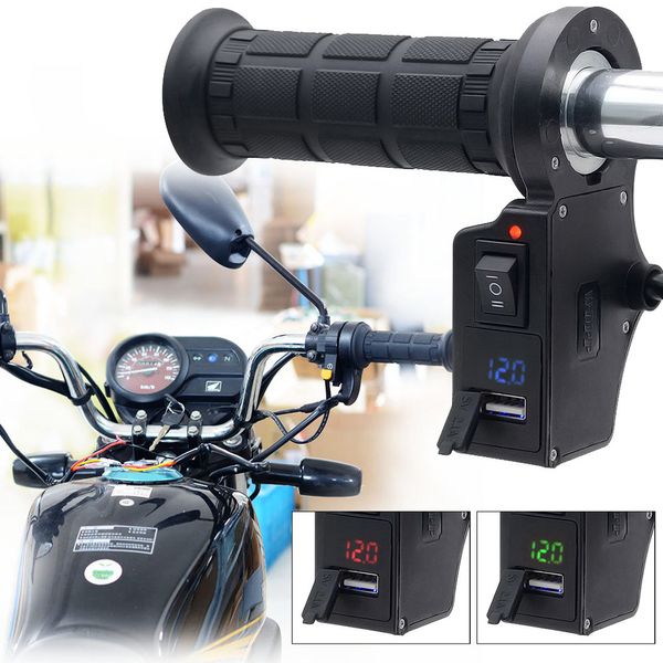 

motorcycle 3in1 handlebar electric heated grips handle voltage usb charger cell phone charging voltage display handles