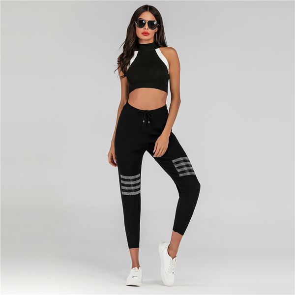 

2019 dhl women's summer striped fashion splicing workout trouser fitness sports gym running yoga pencil leggings skinny pants, Black;white