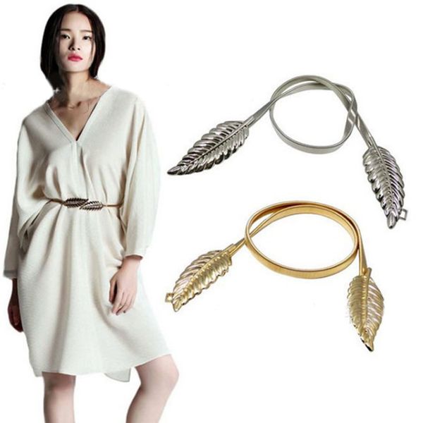 

ladies dress decorative belt leaf shape stretch tight waist belts for women fashion wild metal leaves waist chain, Black;brown