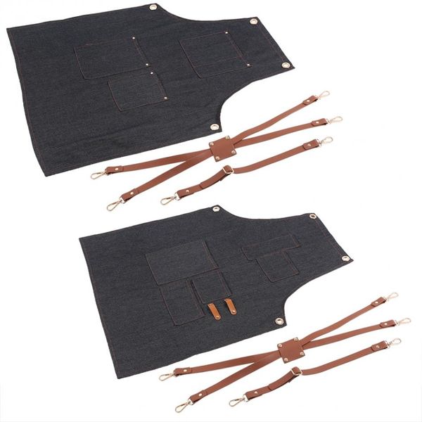 

sleeveless kitchen tools , aprons denim bib apron leather strap baker bartender bbq chef work cook uniform garden working hot