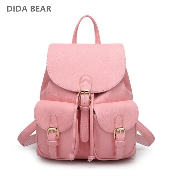 

dida bear women leather backpack black bolsas mochila feminina large girl schoolbag travel bag school backpacks candy color pink cj191213