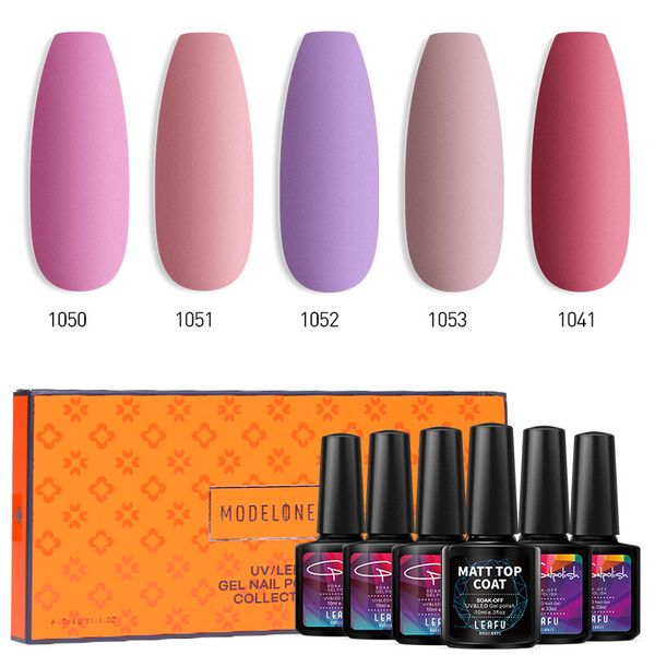 

modelones 6pcs/lot matte uv gel nail polish with box packing nail art matte coat gel varnish soak off hybrid, Red;pink