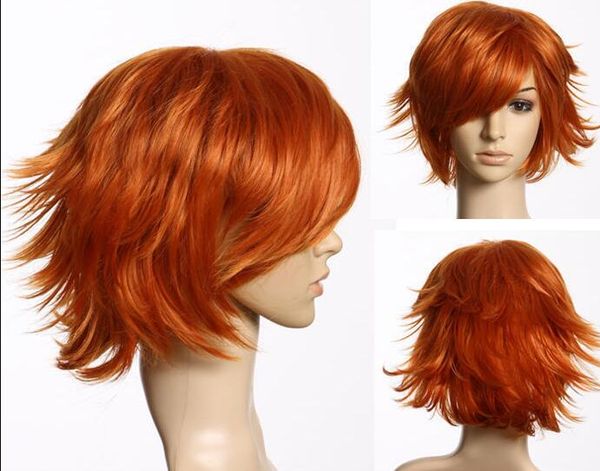 Wig C178 Red Orange Short Hair Layered Flip Out Heat Resistant