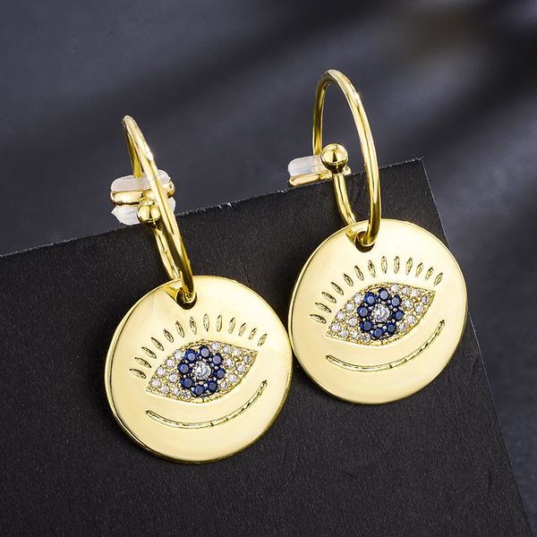

lucky eye earrings european and american gold micro-inlaid zircon simple geometric disc personality female earrings, Silver