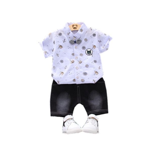 

summer baby boy girls clothes children gentleman cartoon t-shirt shorts 2 pcs/sets toddler cotton clothing sets kids tracksuits, White