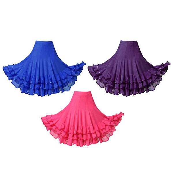 

3 pieces latin dance skirt ruffle elegant long dress for women, Blue