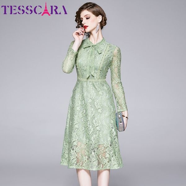 

tesscara women spring elegant green lace dress festa female casual robe designer office cocktail party vestidos, Black;gray