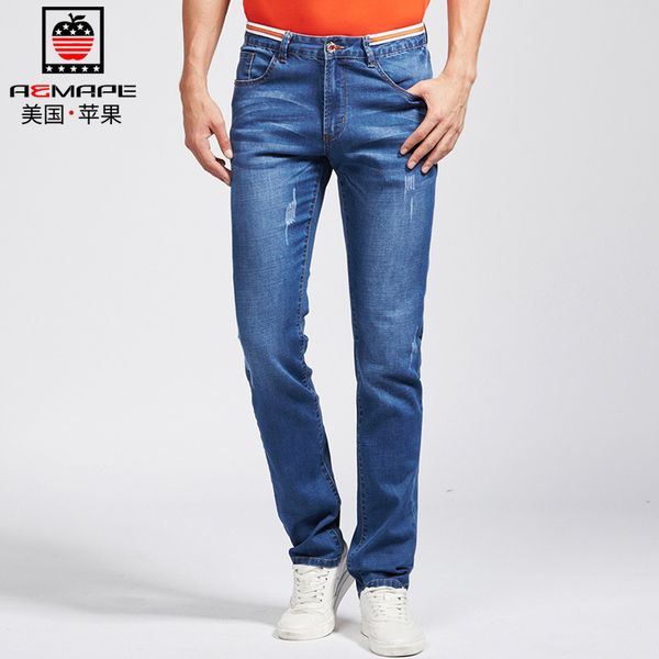 

genuine product autumn men's jeans elasticity straight-cut men's jeans ap-w17018 #, Blue