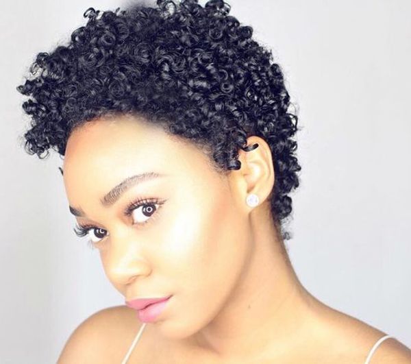 Acheter La Beauté De La Mode Nouvelle Coiffure Noire Courte Crépus Bouclés Pleine Perruque Perruque Courte Bouclés Brazilian Simulation Cheveux