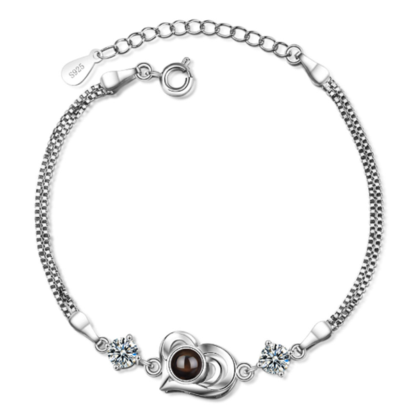 

net red creative heart shape sweet romantic love micro-carving projection memory 925 sterling silver bracelets jo024, Black