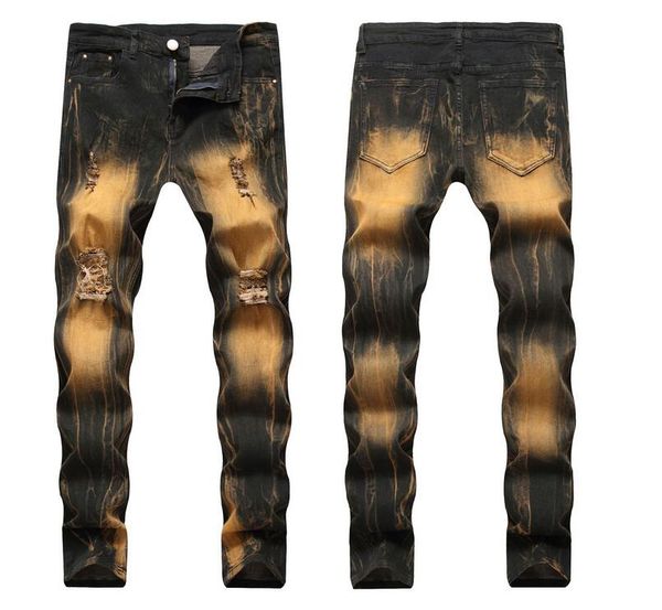 

wholesale men's jeans 2019 new men's slim hole and washjeans men's blue jeans pant