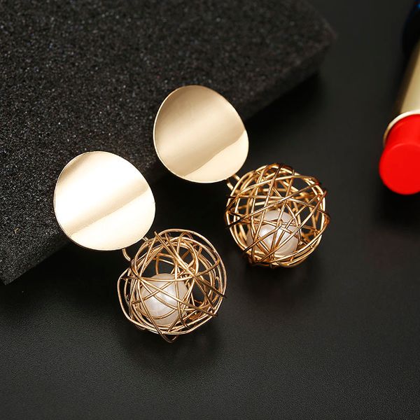 

new fashion geometric earrings for women simple round metal pieces ball stud earrings cute lovely personalized jewelry, Golden;silver