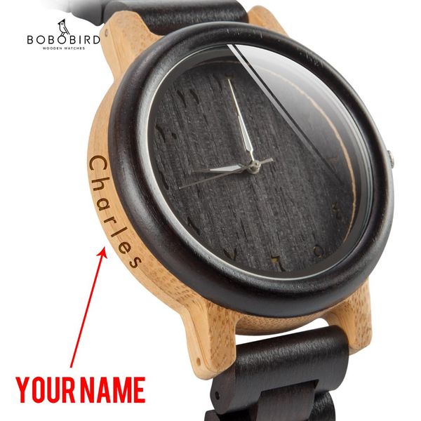 

bobo bird couple watch wood band wristwatch men reloj hombre bamboo case name engrave grooms gift in box dropshipping customize, Slivery;brown