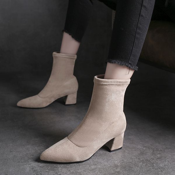 

lace up boots pointe shoes booties woman 2019 high heels luxury designer boots-women winter footwear pointy stiletto rubber, Black