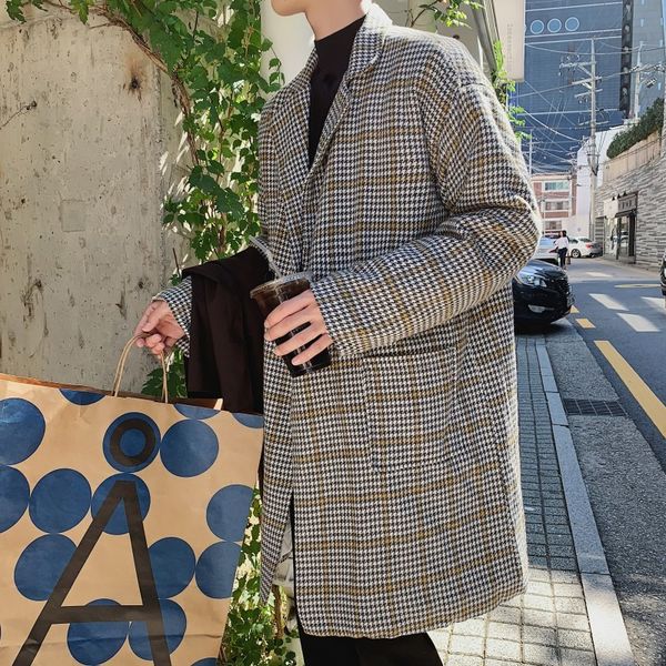 

winter thick woolen coat men's fashion retro casual long woolen jacket man streetwear wild loose british style overcoat m-2xl, Black