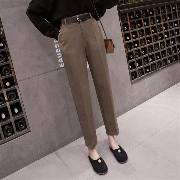 

women's pants & capris mazefeng 2021 spring summer women with belt high waist casual pockets fashionable office lady suit woolen trouse, Black;white