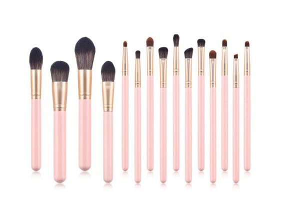 

beauty tools 15pcs makeup brushes set pink wooden handle gold tube brush