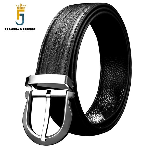 

fajarina new brand name real cow genuine leather belt straped pin buckles metal belts for men lufj859, Black;brown